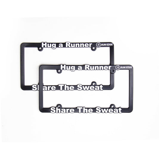 Hug a Runner License Plate Frame Virtual Fitness Challenge Accessories | Run The Edge